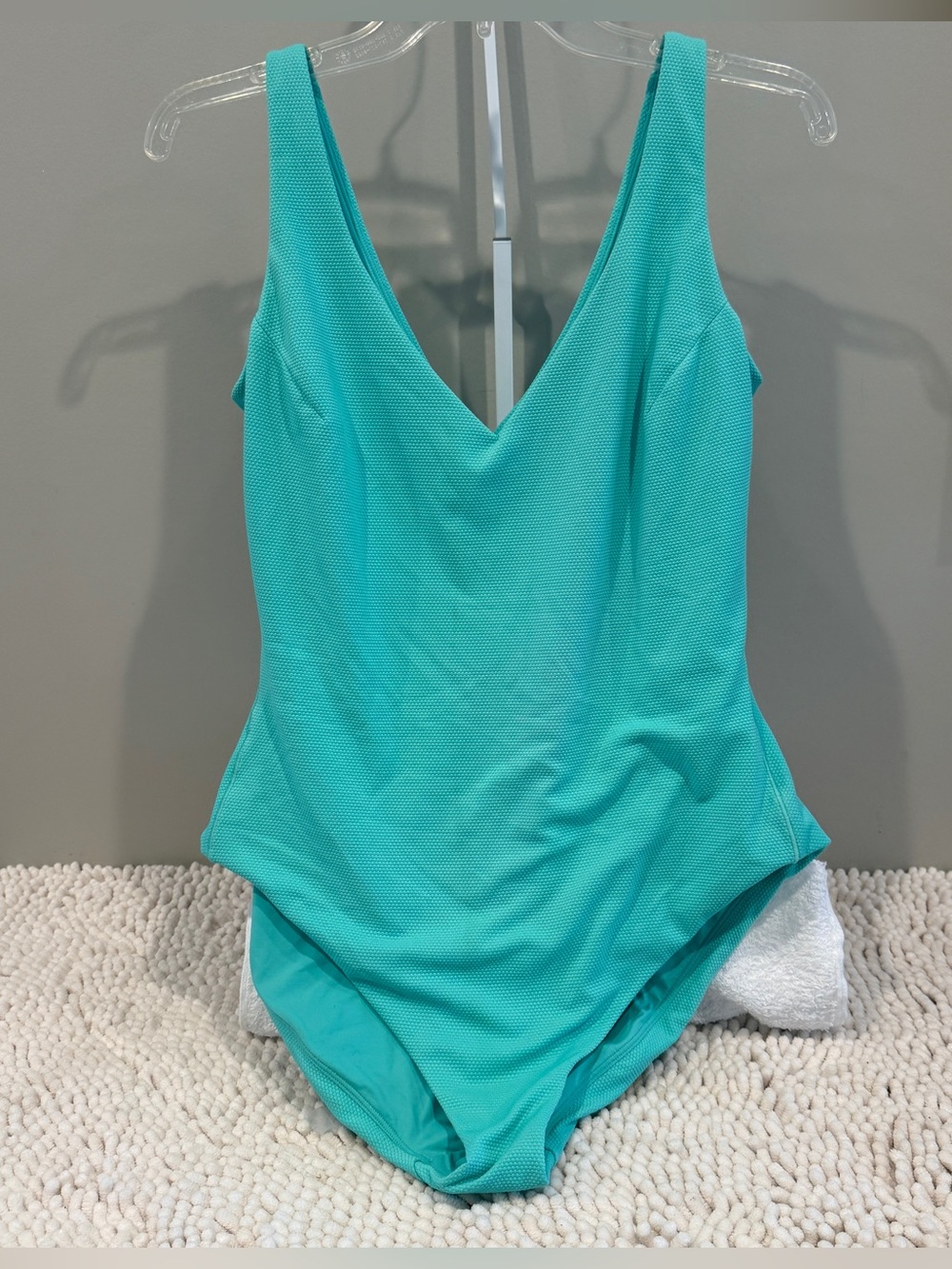 SPANX Swim Textured V-Neck One Piece Swimsuit Aqua Turquoise 1X